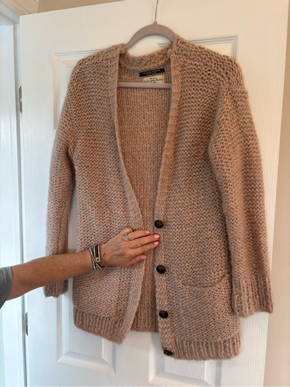 Scotch & Soda Chunky Knit Button Cardigan in Blush Tan